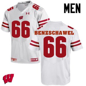 Men's Wisconsin Badgers NCAA #66 Beau Benzschawel White Authentic Under Armour Stitched College Football Jersey JD31X28GA